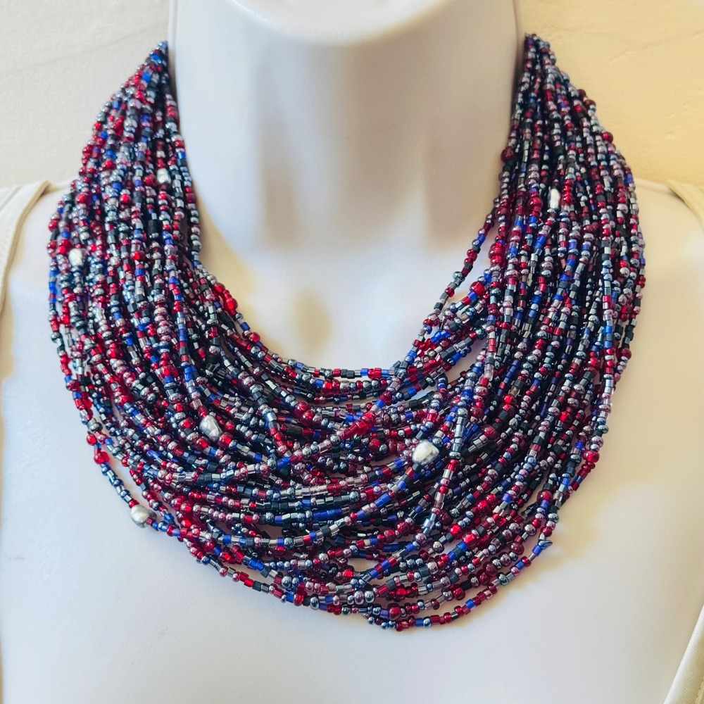 VTG Joan Rivers Glass Regal Multi Elegant Necklace Purple Blue Signed Long 34"
